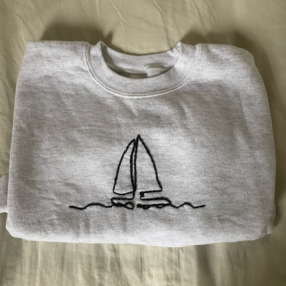 Hanes EcoSmart White Sweatshirt hand embroidered